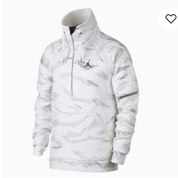 AIR JORDAN White Camouflage Half-Zipper Fleece Lined Sports Pullover Jacket - Picture 2 of 8